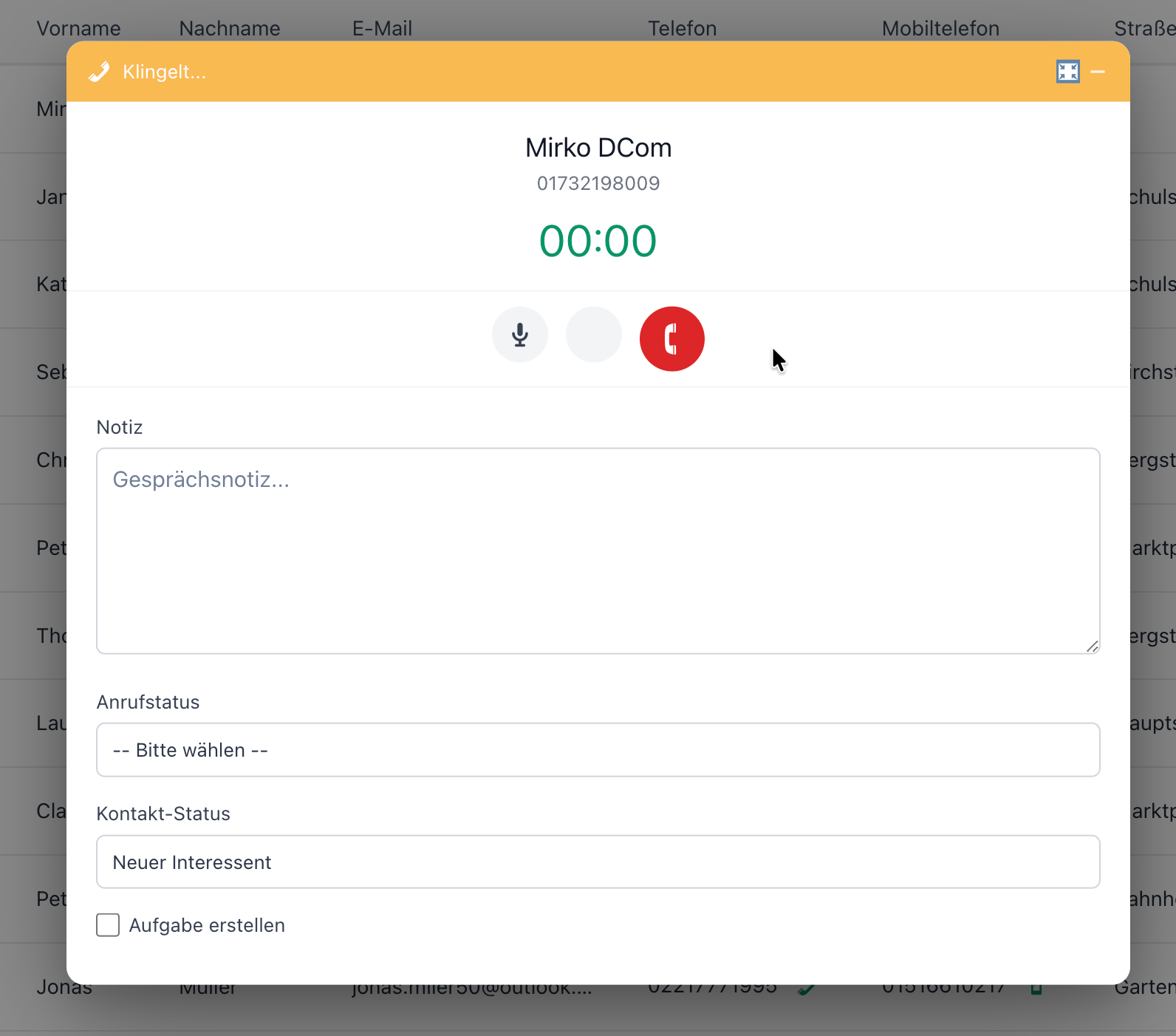 Anruf-Widget während aktivem Gespräch