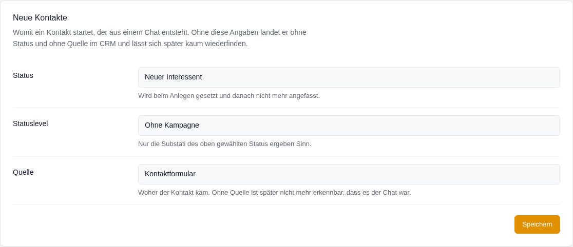 Abschnitt Neue Kontakte mit Status, Quelle und Tags f&uuml;r Kontakte aus dem Chat