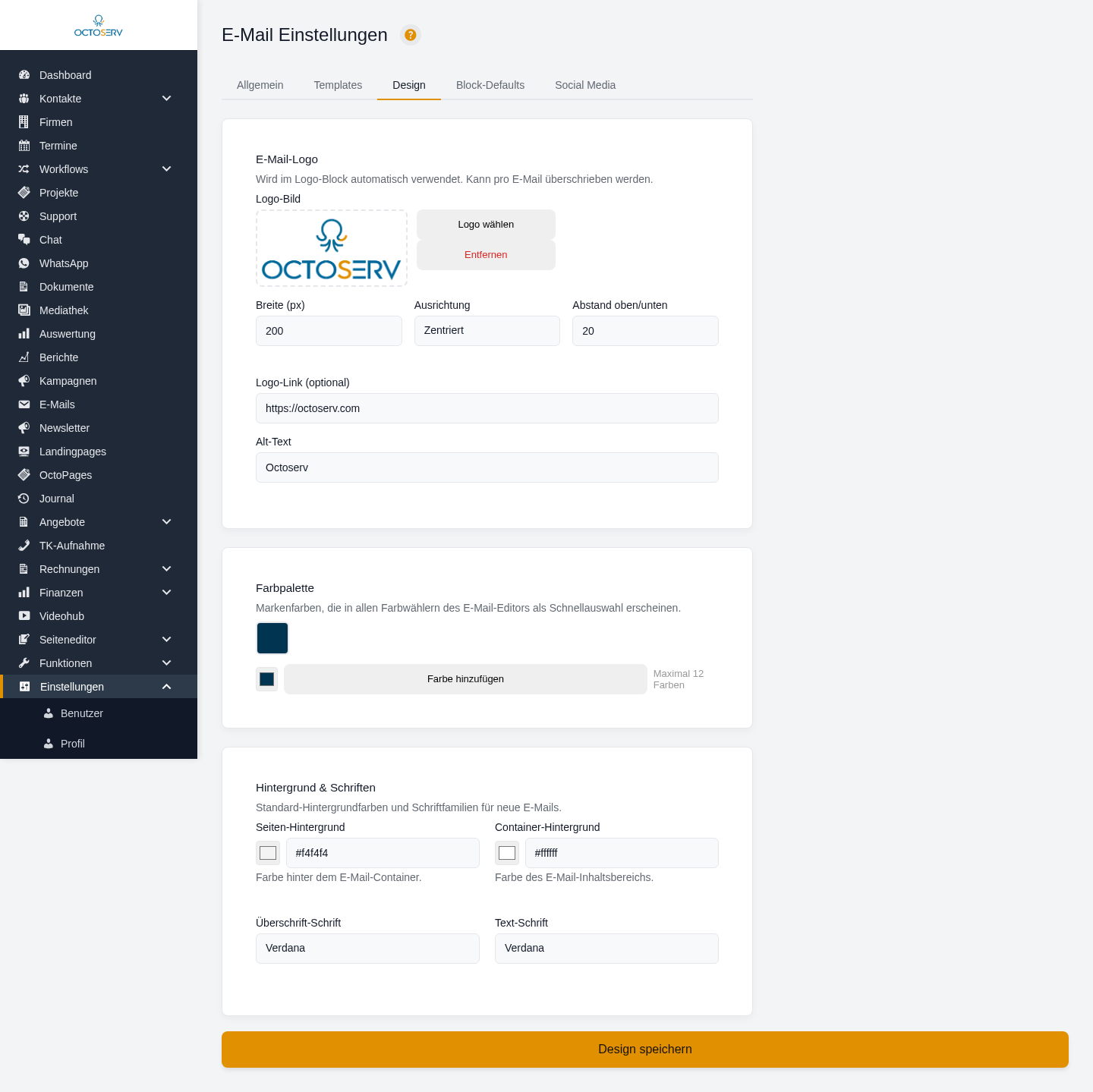 Reiter Design mit E-Mail-Logo, Farbpalette sowie Hintergrund und Schriften