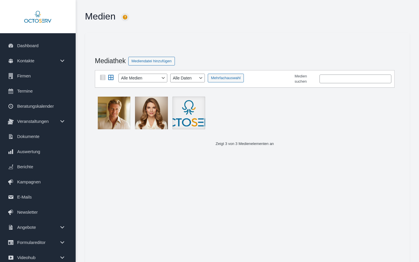 Mediathek in der Rasteransicht