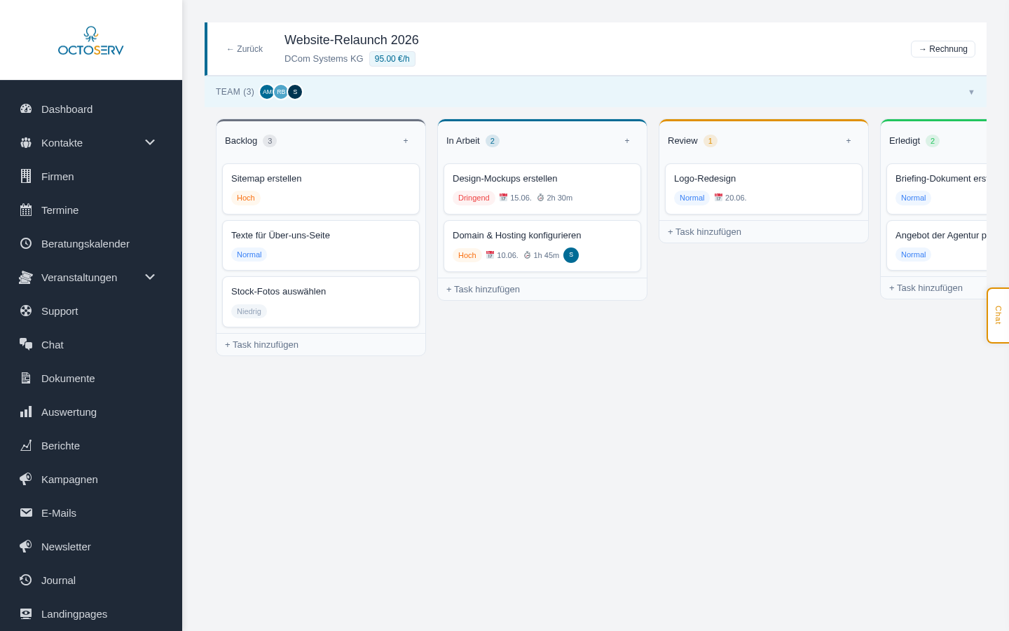 Kanban-Board mit Spalten und Task-Karten