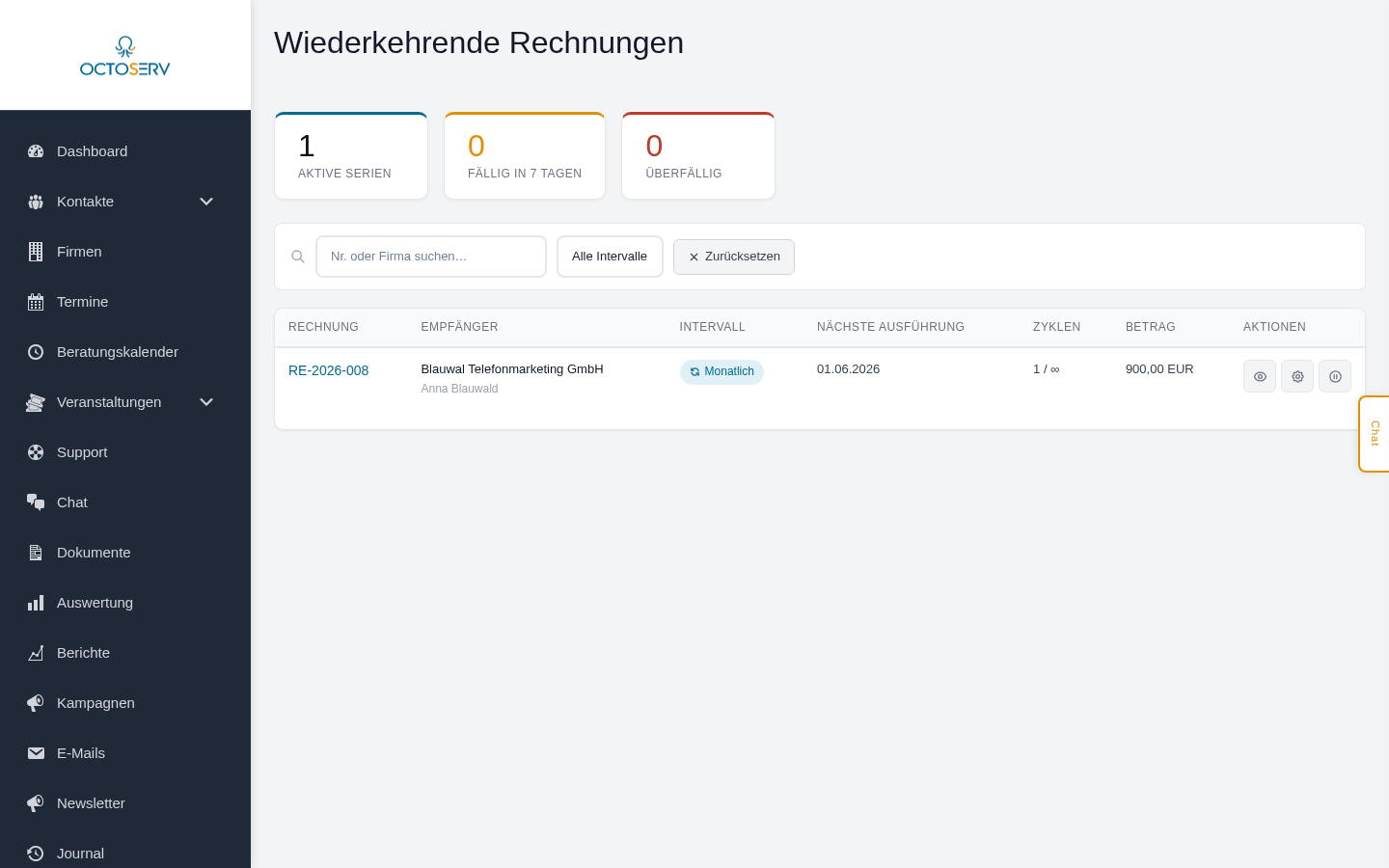 Übersicht wiederkehrender Rechnungen