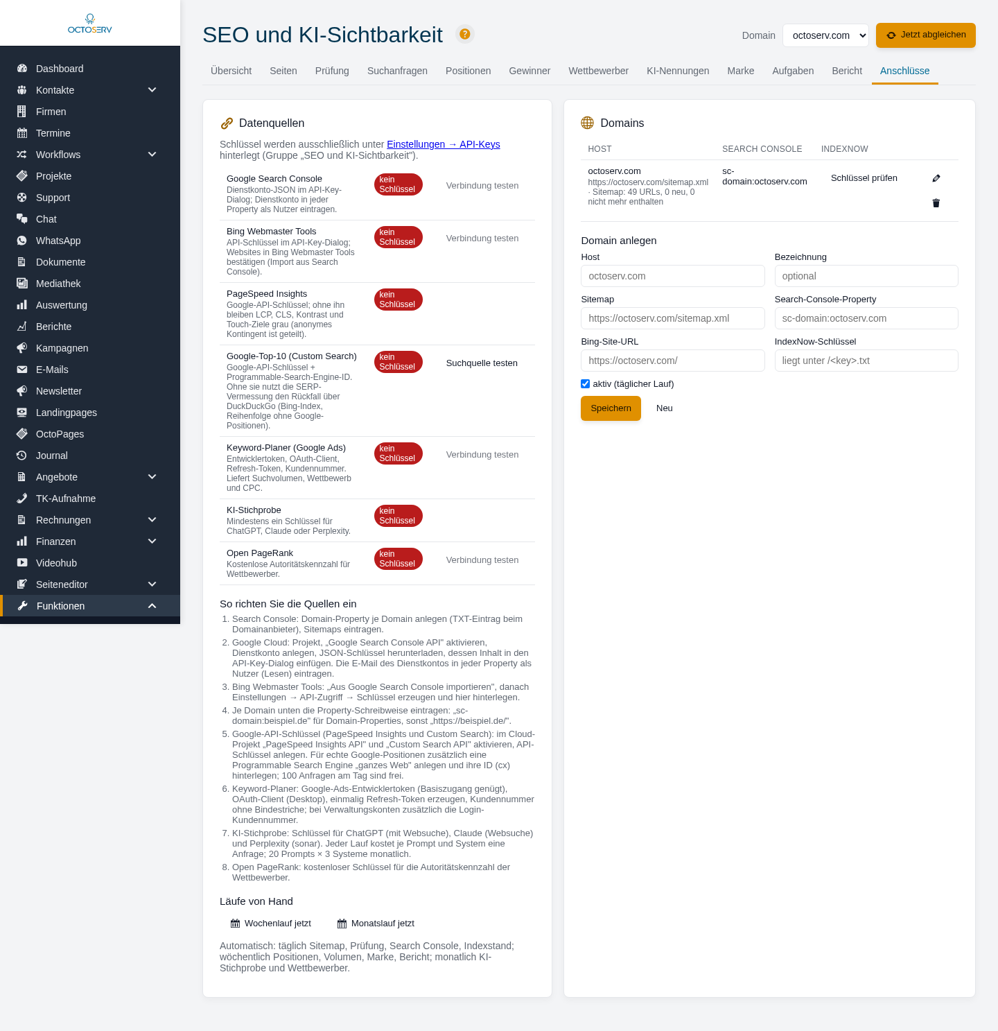 Reiter Anschl&uuml;sse mit Datenquellen, Anleitung, L&auml;ufen und Domains