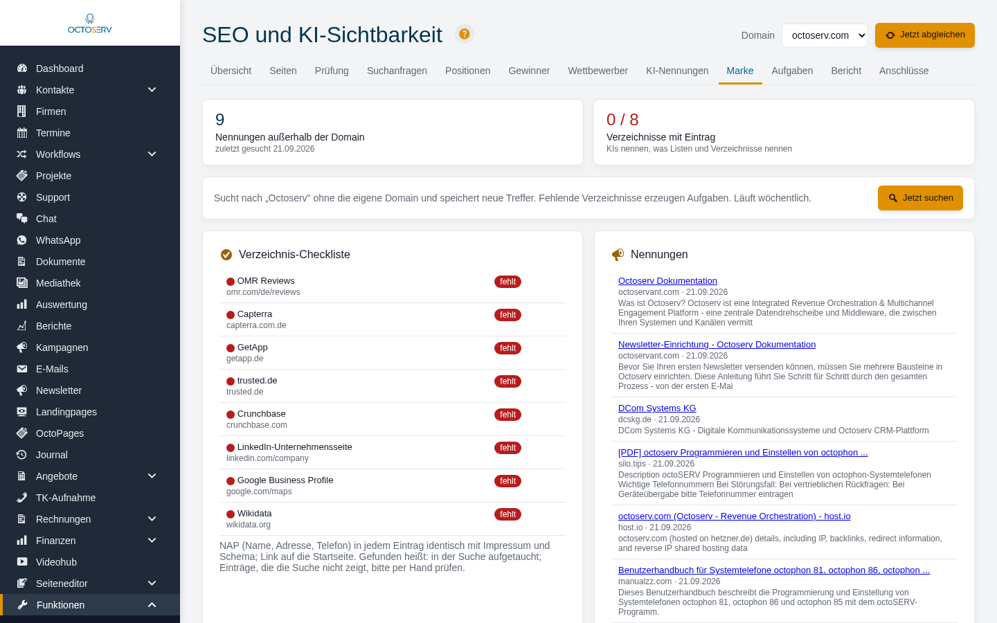 Reiter Marke mit Verzeichnis-Checkliste und Nennungen