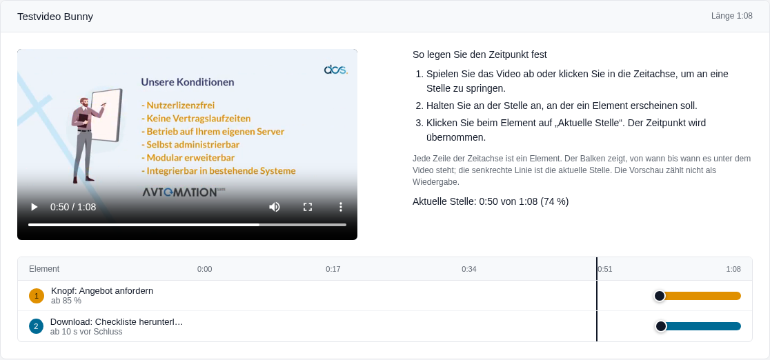 Vorschau des Videos, Erkl&auml;rung und Zeitachse mit zwei Elementen